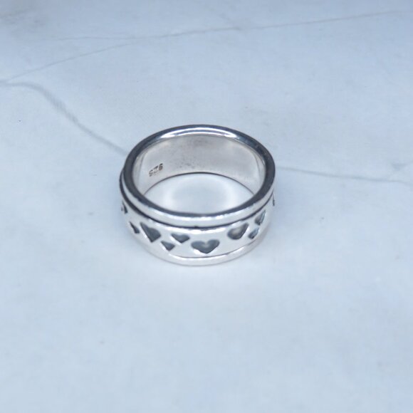 Sterling Silver Spin Ring with Heart Design - Picture 6 of 7